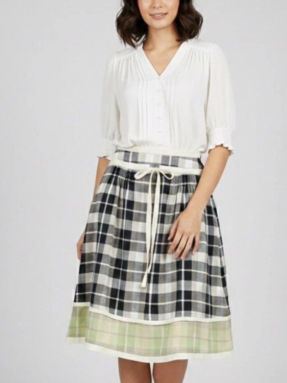Neesh by DAR Plaid Linen Skirt Preppy NWT